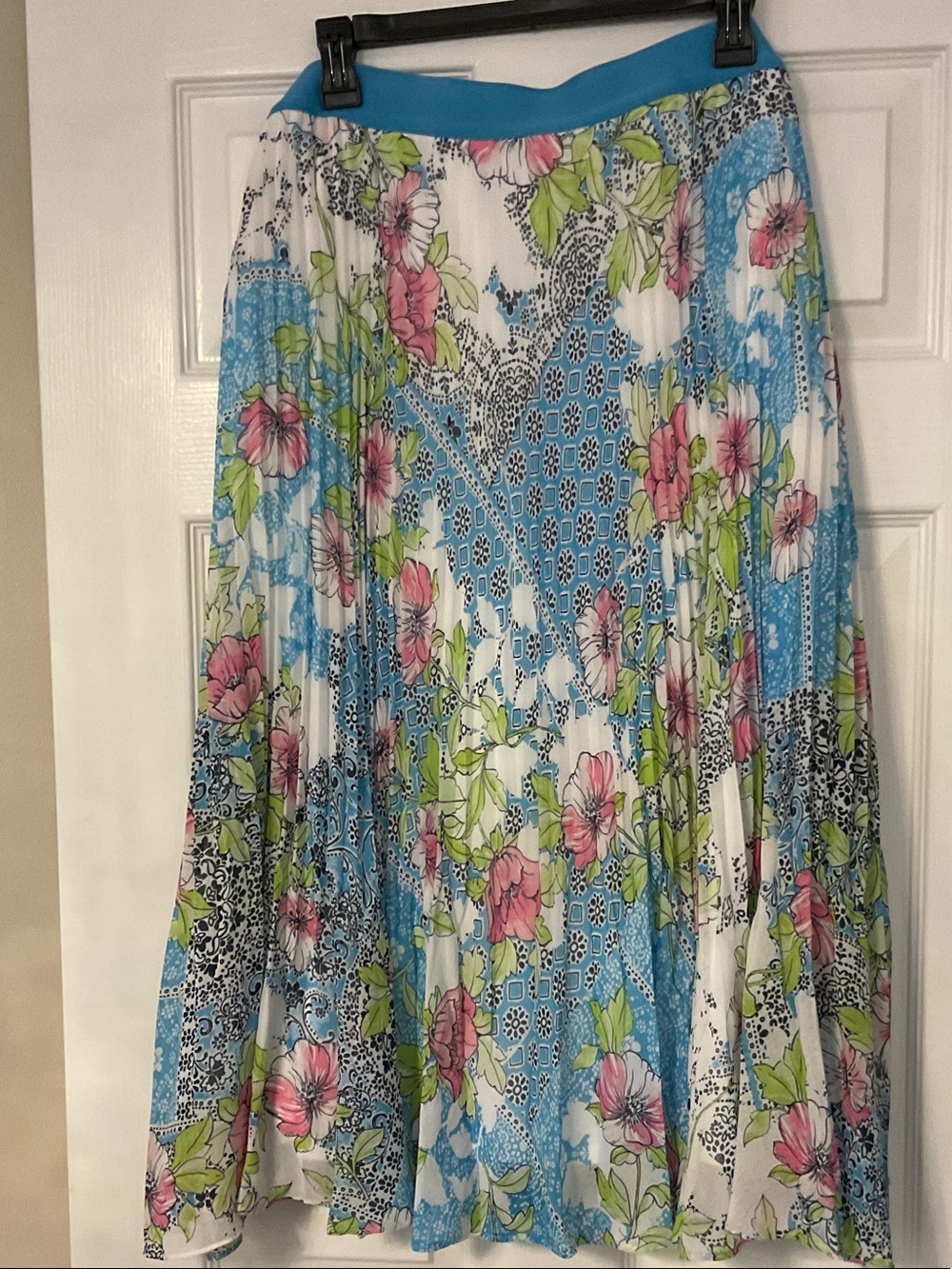 Ruby Rd. Blue, Pink and Green Floral Pleated Skirt